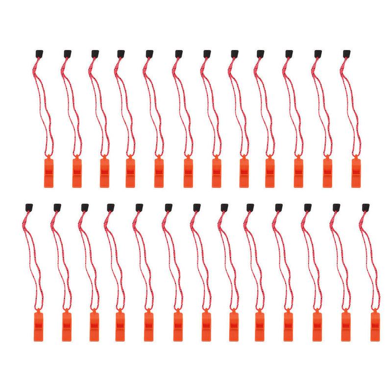 25 packs Orange Whistle & Lanyard Emergency Survival Outdoor Camping w/ Lanyard