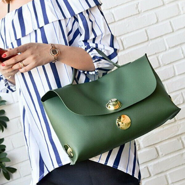 new Boston Handbag Women'S Big Round Button Lock Tote Bag Large Size Elegan C8A1