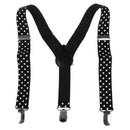 White Dots Prints Black Elastic Webbing Y Back Suspender Pants Braces for C