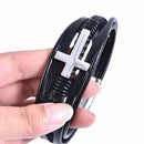 Cross Multi Layer Design Stainless Steel Fashion Men's Leather Bracelet GifSEAU