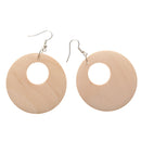 2 Pairs Women Wooden Hollow Geometric Round Circle Earrings Dangle Earrings