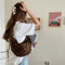 Lady Leopard Casual Shoulder Handbags Retro Women Pleated Dumpling Crossbody Bag