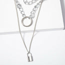 Gothic Lock Chain Necklace Multilayer Punk Choker Collar Pendant Necklace