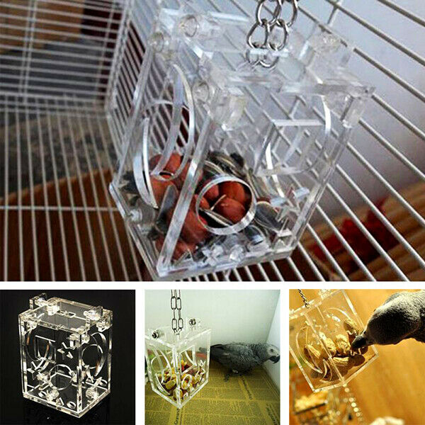 Parrot Feeding Box Pet Bird Foraging Feeder Boxes Hanging Cage Swing Chew T