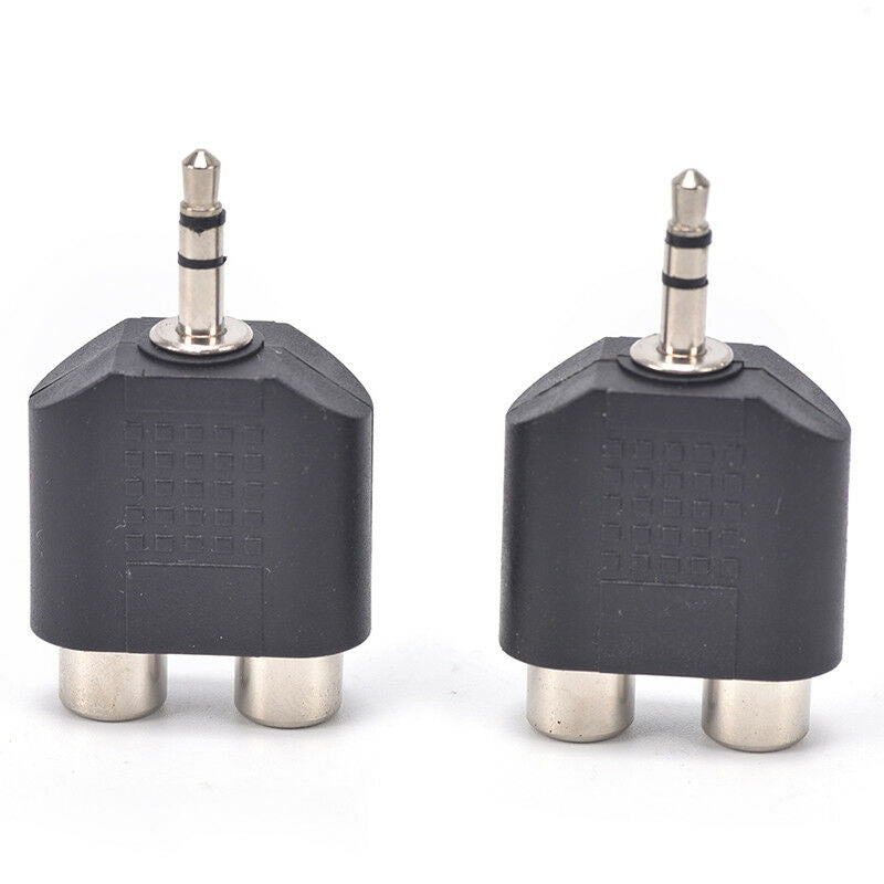 2X 3.5mm Male to 2 RCA Female Y Splitter AV-Audio Video Plug Converter-AdapB ES