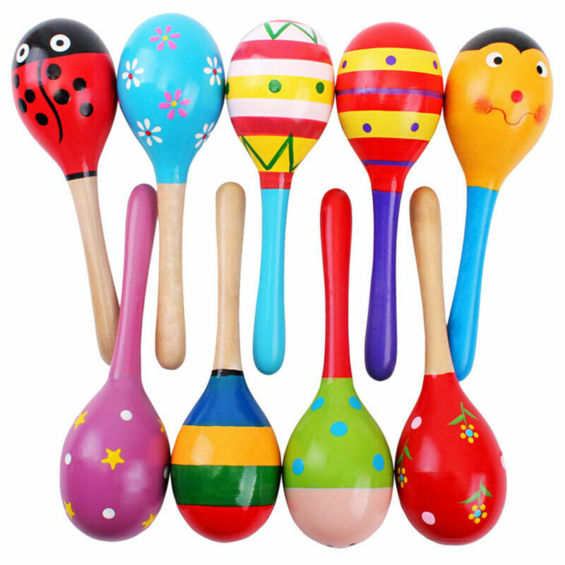 Wooden Maraca Wood Rattles Kids Percussion Musical Hand Shaker-Toys Instrum X8J5