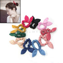 10pcs Cute Women Girls Rabbit Ear Hair Bow Tie Bands Ponytail Holder Mix Color