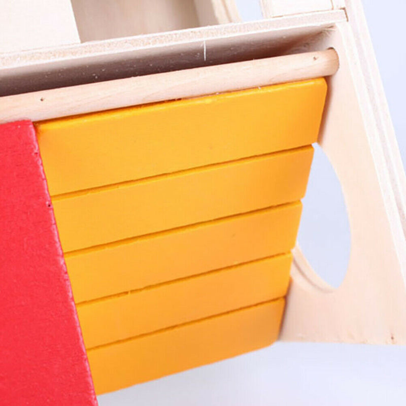 Cute 2 Layers Wooden Hamster Sleeping Grinding Pet House with Feeding Trough Del