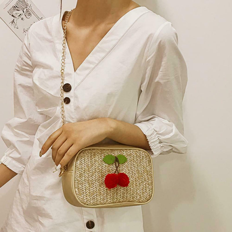 Crossbody Handbags Women Cherry Decor Chain Shoulder Bags (Light Brown) A