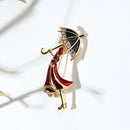 Enamel Crystal Rhinestone Girl Wearing Umbrella Collar Brooch Pins Jewelry GiftT