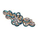 Lady Party Green Flower Design Rhinestone Barrette French Hair Clip Y4J1