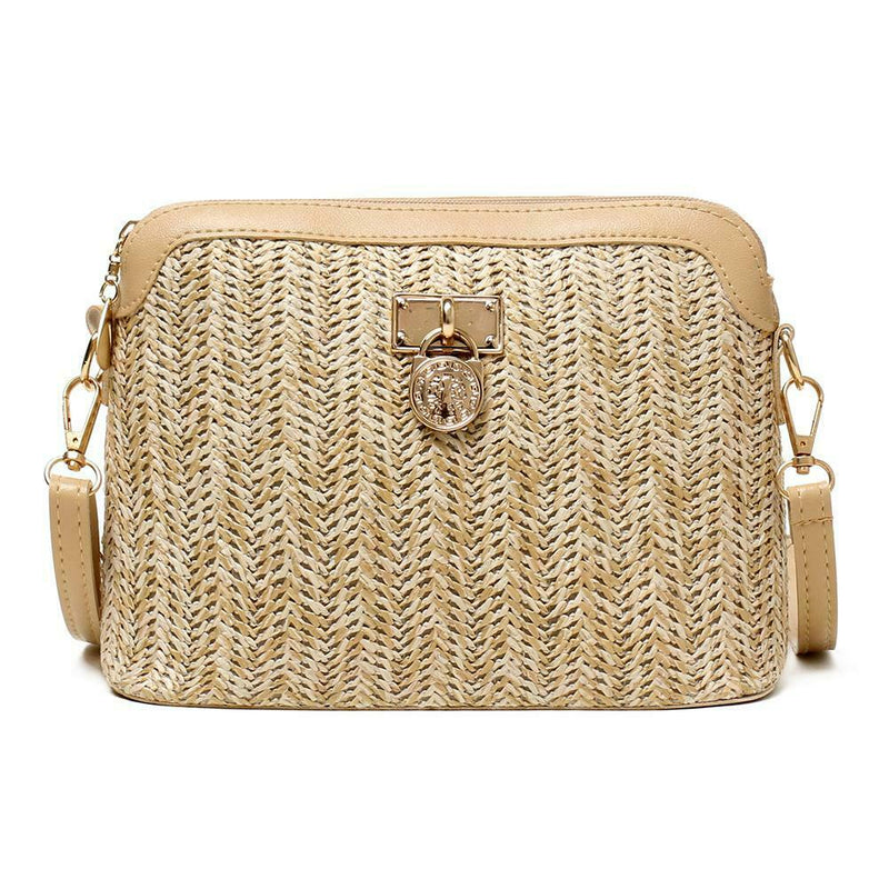 Straw Crossbody Bag Boho Beach Holiday Women Shoulder Bags (Light Brown)