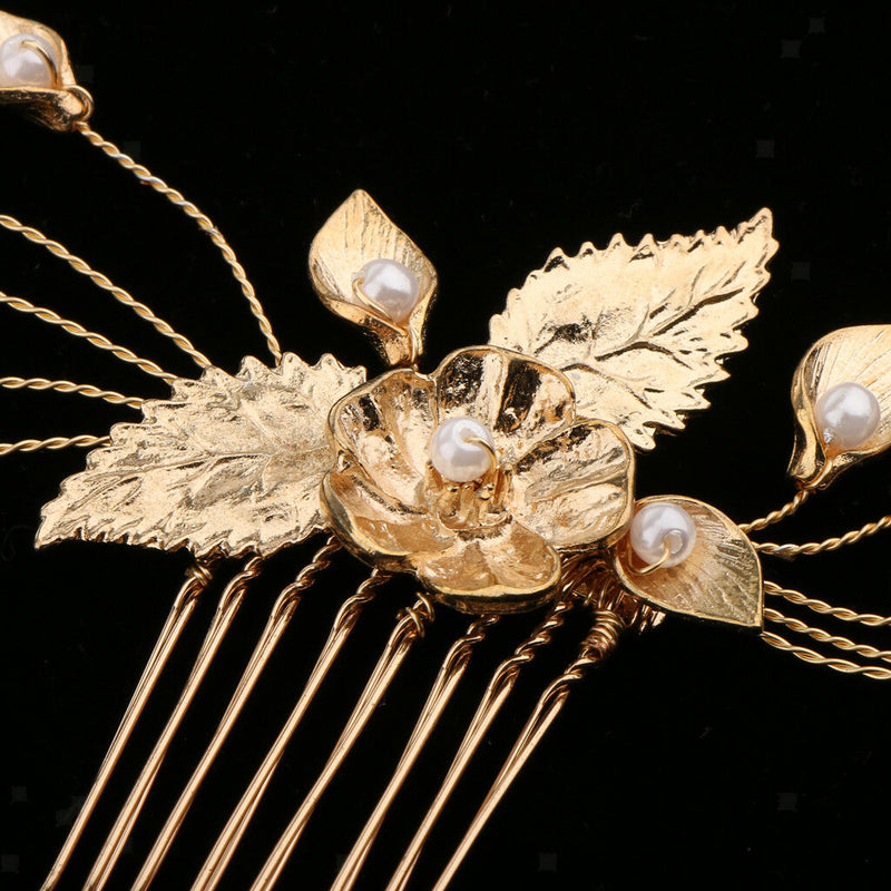 Bridal Leave Pearls Hair Comb Clip Wedding Headpiece Party Prom Hair Jewelry