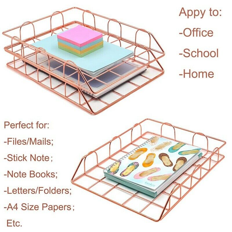 1 Set Of 2 Office Supplies Metal Stackable File Document Letter Tray Organi