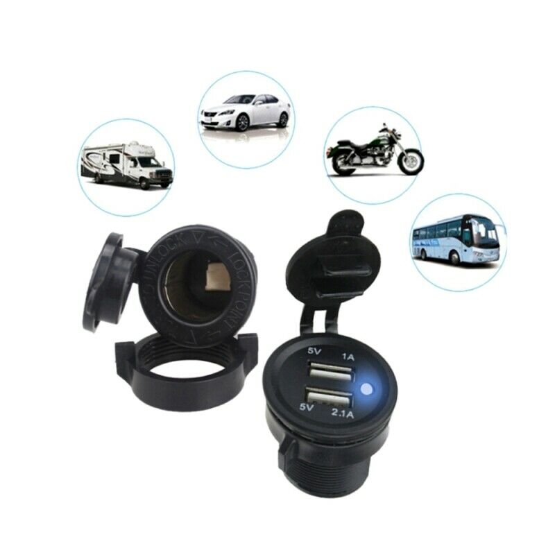 12V 24V LED Dual USB Port Car Charger Adaptor Splitter Cigarette Lighter Socket