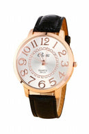 ZA-23 Unisex Big Numerals Rhinestone Faux Leather Wrist Watch Black