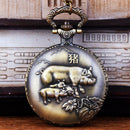 Large bronze embossed three pig retro pocket watch Fine chain embossed zodi J9O4