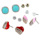 6 Pairs Women Retro Geometry Mixed Stud Earrings Set Rhinestone Ear Studs A