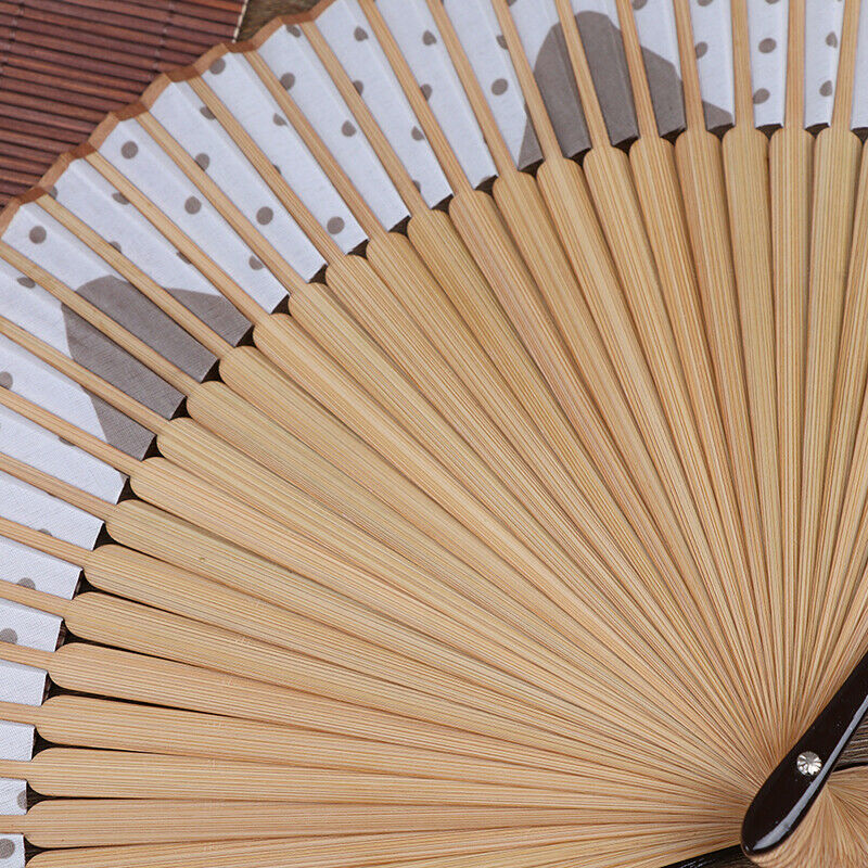 Summer Bamboo Folding Fan Hand Held Cartoon Cat Baking Varnish Fan Pocket Gif Kw