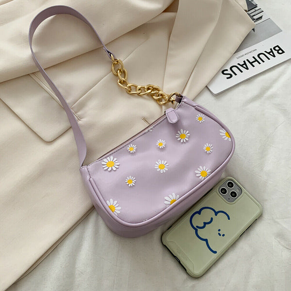 Daisy Handbag Women PU Leather Elegant Shoulder Underarm Totes Bag (Purple) A#S