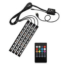 4x DC12V 9 LED RGB Car Interior Atmosphere Footwell Strip Light USB Charger