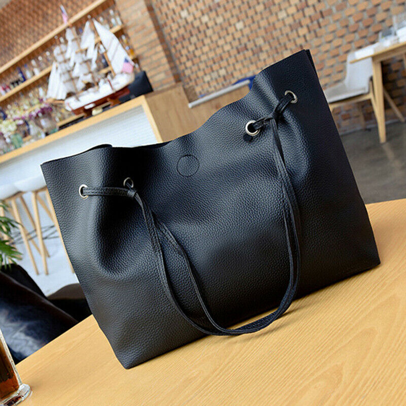 Women Handbags Purse Shoulder Bags Casual Tassel Tote 4Pcs Bags(Black) J1A6
