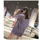 Fashion Women Bling Solid Short Sleeve Loose T-Shirts Long Tops (Purple L)