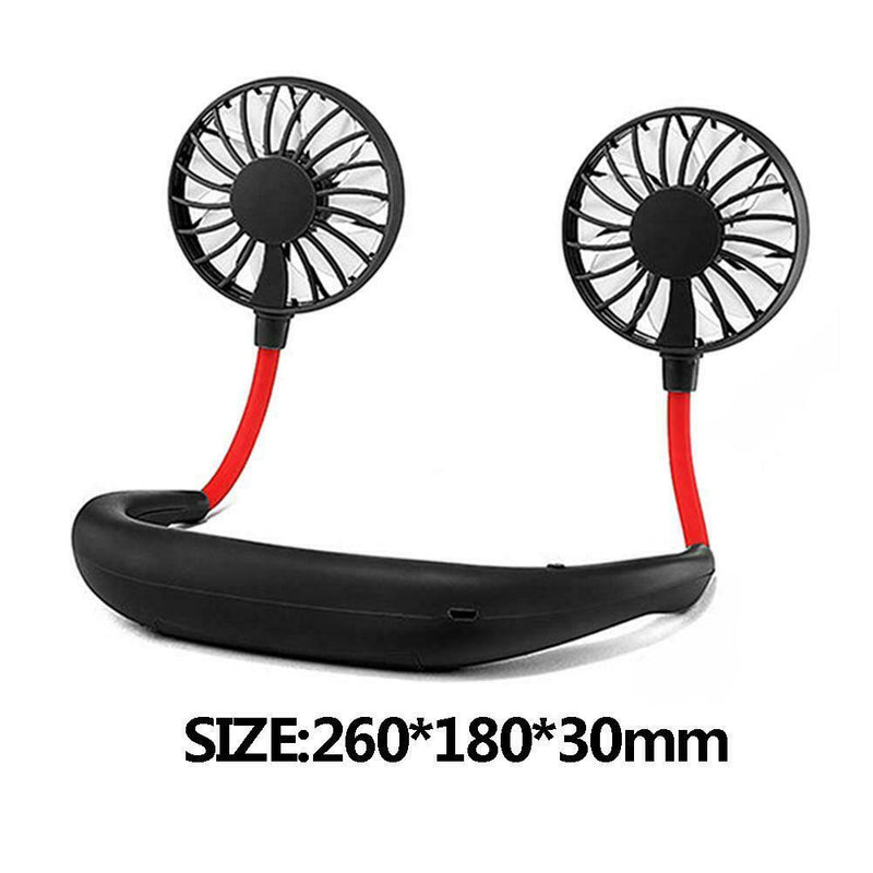 USB Rechargeable Wearable Portable Mini Hand Free Fan Neckband Fan (Black)