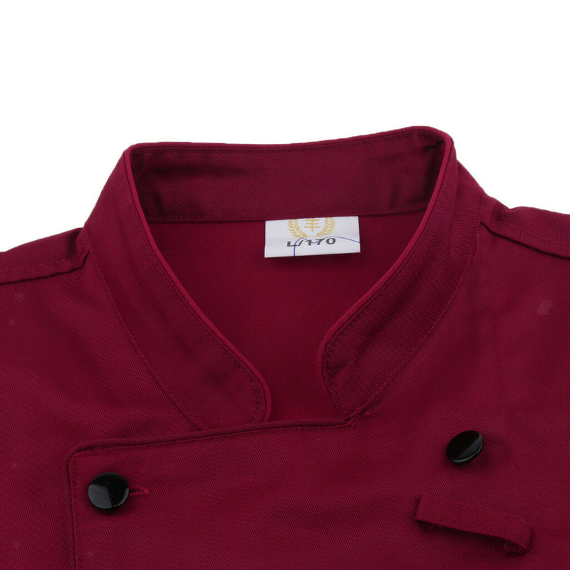 Red Chef Waiter Double-breasted Coat Uniform Long Sleeve Jacket Clothes XXL