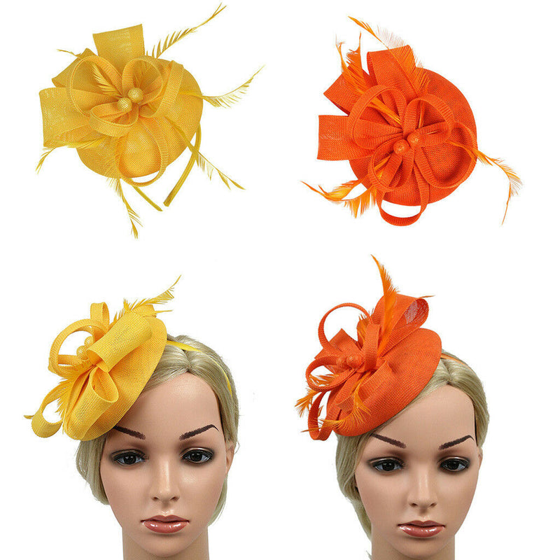 2x Lady Feather Fascinator Clip Hair Bridal Race Derby Pillbox Hat Headband
