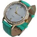 Fashion Women's Diamond Leather Analog Quartz Wrist Watches Color: Green S4Y3