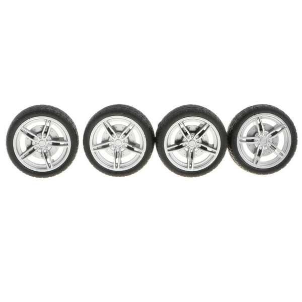 40mm 5 Spoke Plastic Hub Wheel Rim & Tires RC Car Buggy Tyre, Pack Of 4