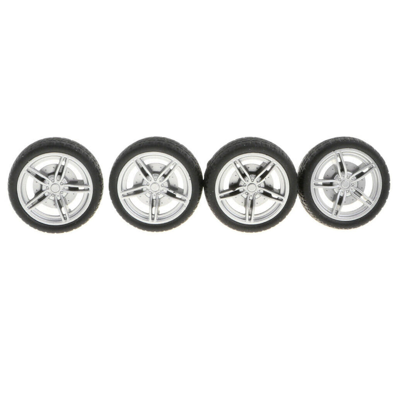 40mm 5 Spoke Plastic Hub Wheel Rim & Tires RC Car Buggy Tyre, Pack Of 4