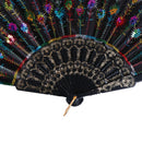 Rainbow color Christmas Dance Fan Peacock Pattern Folding Embroidered Gift fa 3C