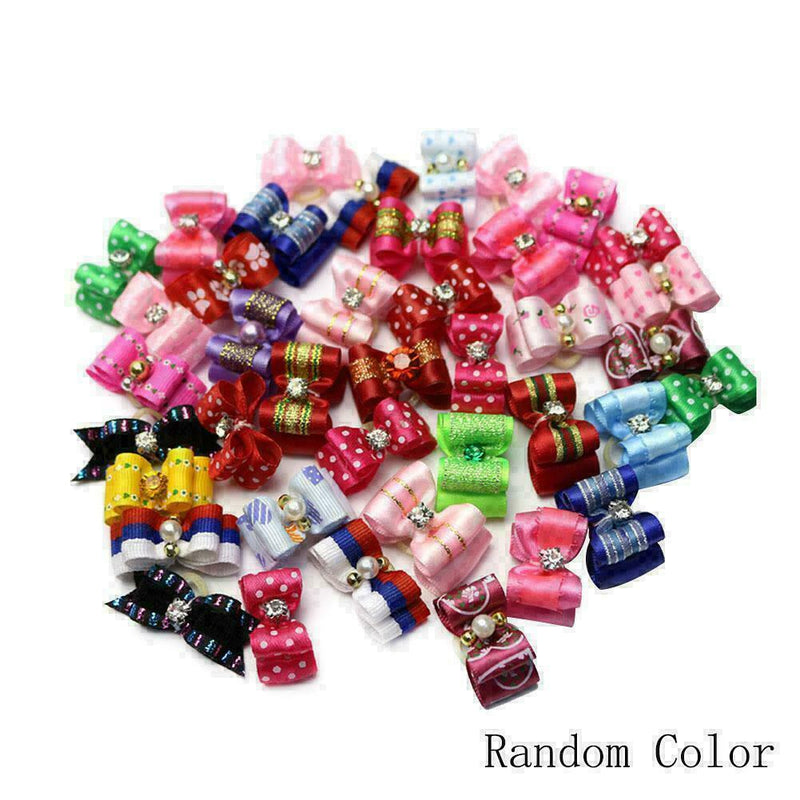 Assorted Pet Cat Dog Hair Bows Rubber Band Animal Grooming Accessories-1pc O4V2