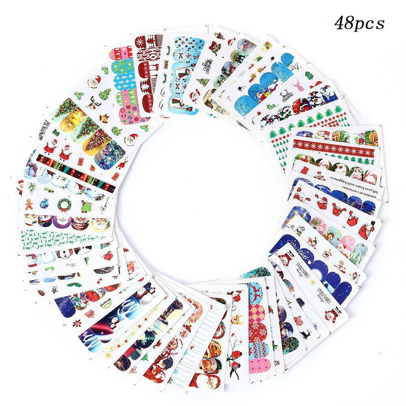 2020 Christmas Nail Art Stickers Water Decals Transfers Snowflakes 48pcs/set