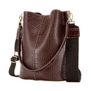 Crocodile PU Leather Women Shoulder Bag Messenger Bucket Handbag (Coffee)