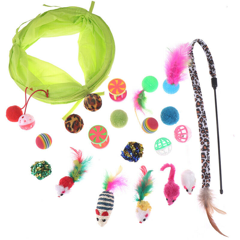 21PC Cute cat toys Pets Set Cat tunnel Folding balls Mouse feathersAT3C