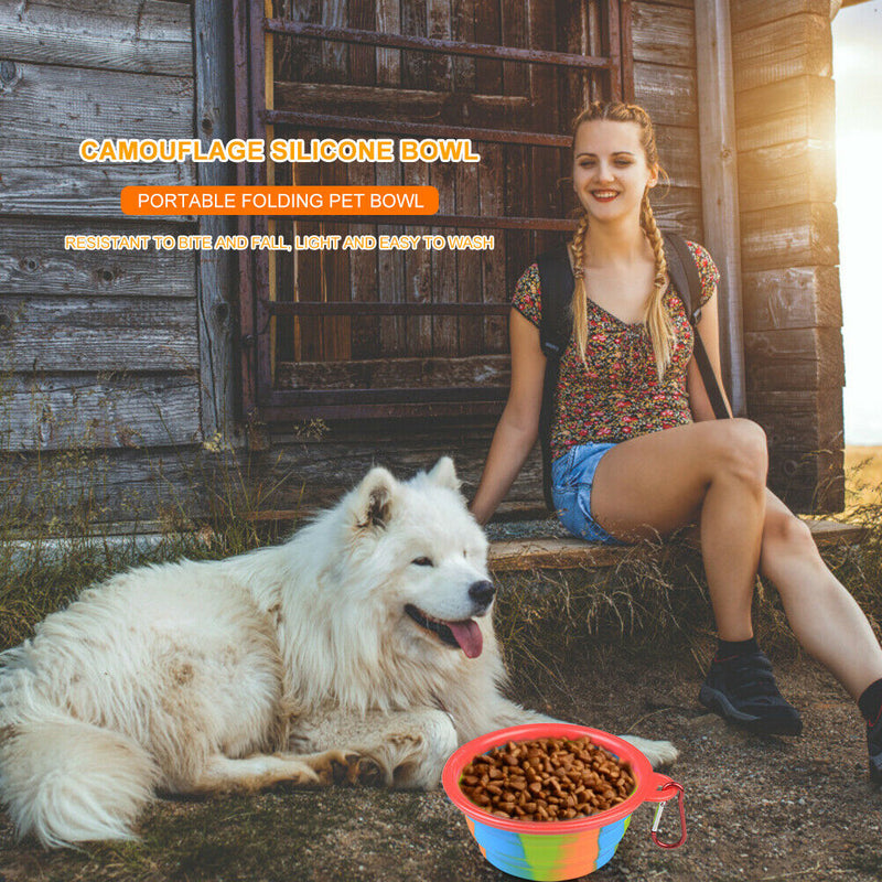 Dog Silicone Bowl Folding Outdoor Portable Pet Food Feeder Dish (Red) A