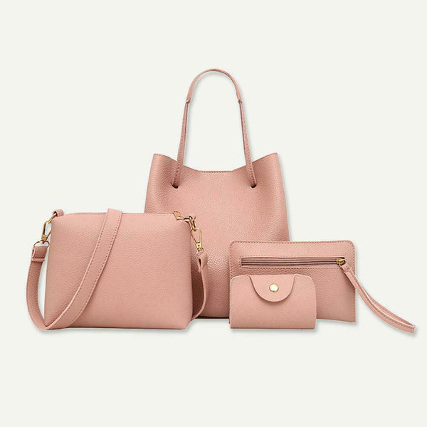 4pcs/set Litchi Pattern Women Shoulder Crossbody Handbags Clutch (Pink)