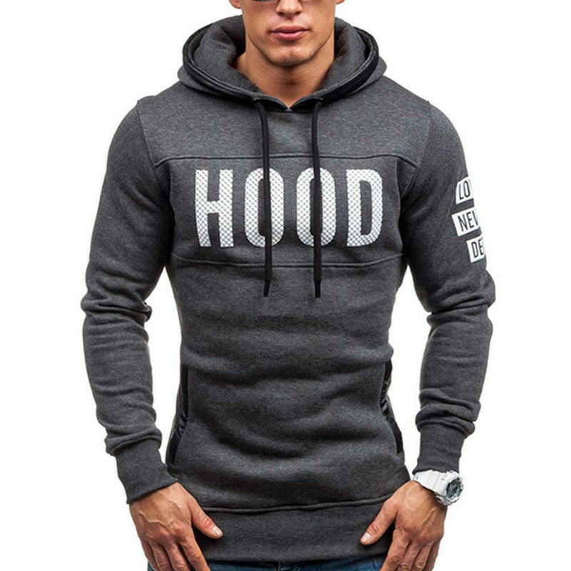 Men Teenager Boy Long-Sleeves Letters Print Hoodie Sweatershirt (Grey M) A