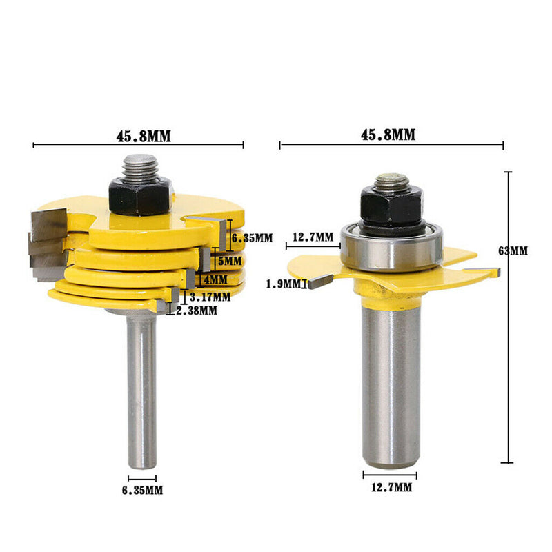 6x Blade Slot Cutter Wing Router Bit 2x Shank 1/2" & 1/4" Woodworking Bits