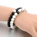2Pcs Distance Bracelet Couple His Hers Black Matte Beads White Howlite Deluxe