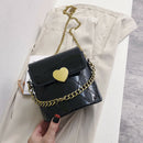 Women Bucket Shoulder Bag Leather Love Buckle Chain Crossbody Bags (Black)