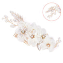White Silk Yarn Flower Handmade Crystal Bead Hair Comb Bridal Headwear-Headdress