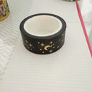 Moon Stars Black Washi Paper Masking Tapes Adhesive Decorative Tape 1.5cm x5m