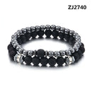 2Pcs Natural Stone Cooper Beaded Bracelet Men Matte Lava Volcanic Jewelry Hot
