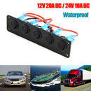 Waterproof 5 Gang Blue LED Rocker Switch Panel 12V 20A 24V 10A for Car Boat A