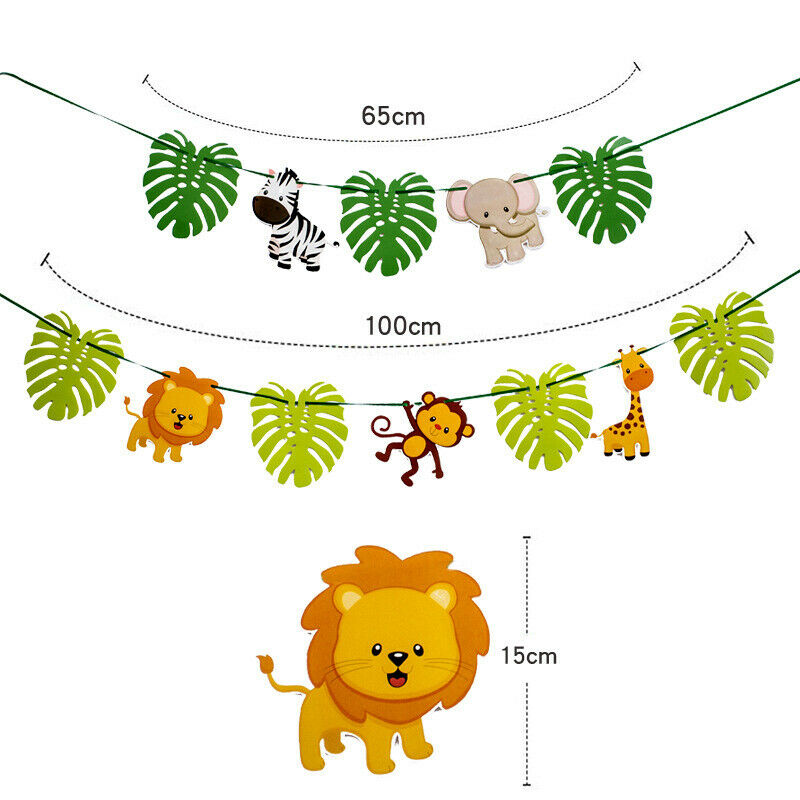 Animal Cartoon Animal Jungle Leaf Theme Bunting Birthday Banner Party Decor FT