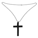 Metal Beaded Chain Wooden Cross Pendant Necklace Black